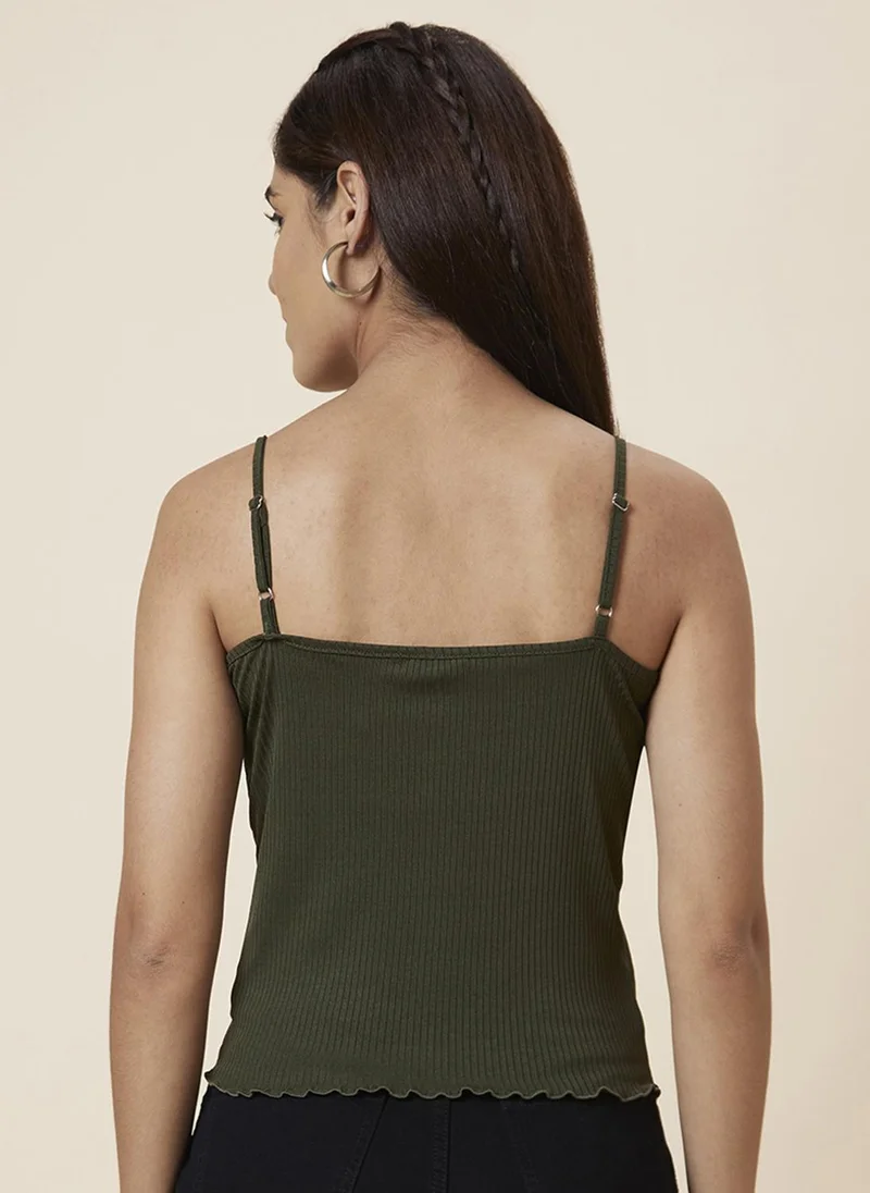 globus Globus Women Olive Shoulder Straps Crop Top