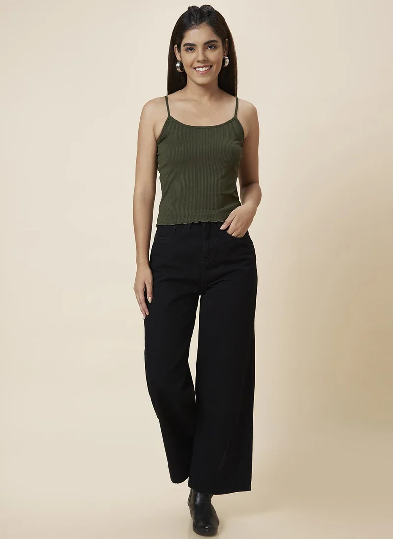 globus Globus Women Olive Shoulder Straps Crop Top