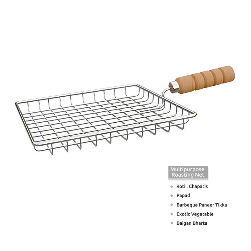 Suraxit Roaster Barbecue Net Jali Griller for Roti Paneer Chapati Toast Steaming Cooking Baking with Wooden Handle Deep Square Roster - Image 4