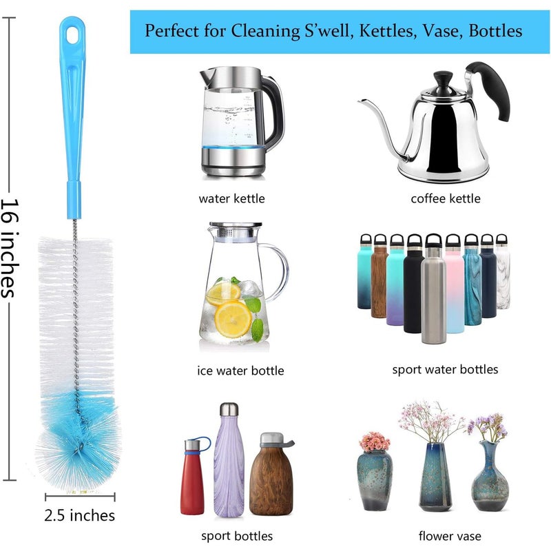 ALINK 8-Pack Bottle Cleaning Brush Set - Long Handle Bottle Cleaner for Washing Narrow Wine/Beer Bottle, Thermos, Hummingbird Feeder, Sport Well, Plus Kettle/Straw Brush - Image 2