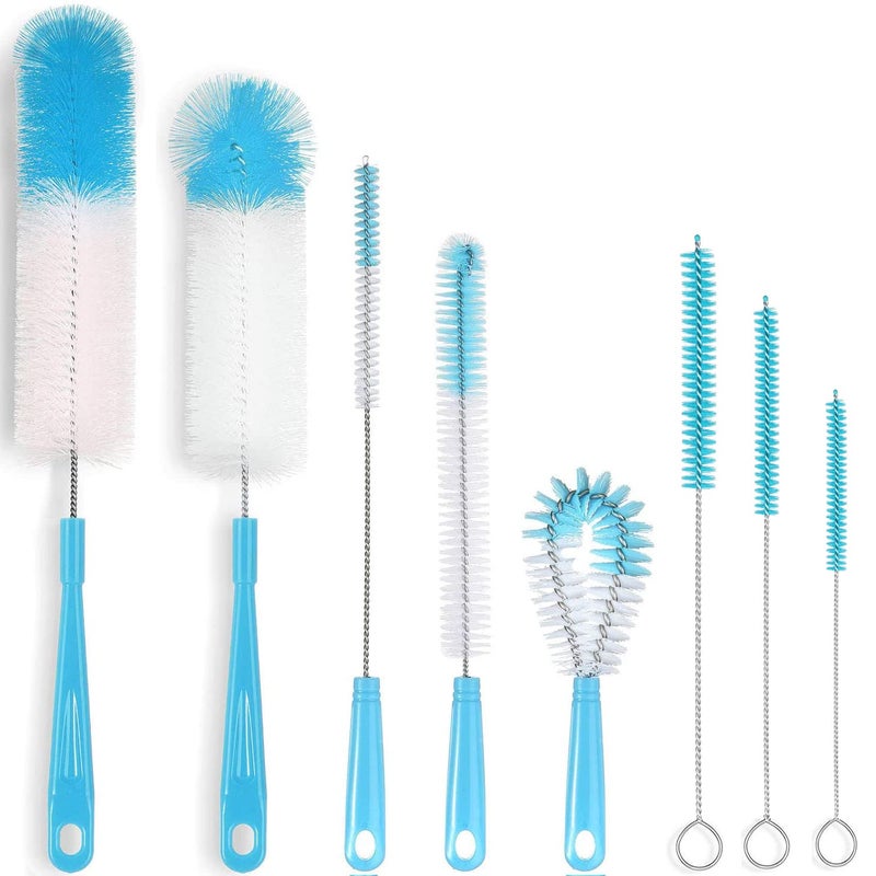 ALINK 8-Pack Bottle Cleaning Brush Set - Long Handle Bottle Cleaner for Washing Narrow Wine/Beer Bottle, Thermos, Hummingbird Feeder, Sport Well, Plus Kettle/Straw Brush - Image 1