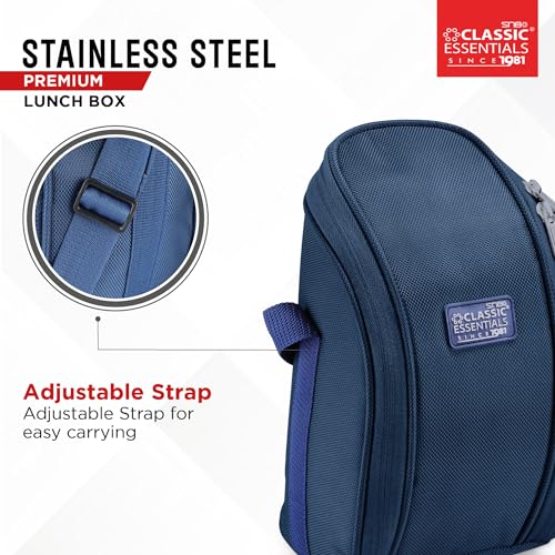 CLASSIC ESSENTIALS Supreme All in One Lunch Box with Insulated Bag | Microwave Safe Containers with Steel Inner | Leak Resistant (Without Bottle, Blue, 3 Containers) - Image 5