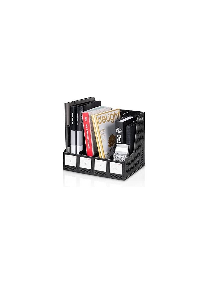 Deli Magazine Holder 4 Vertical Compartments Black - Image 1