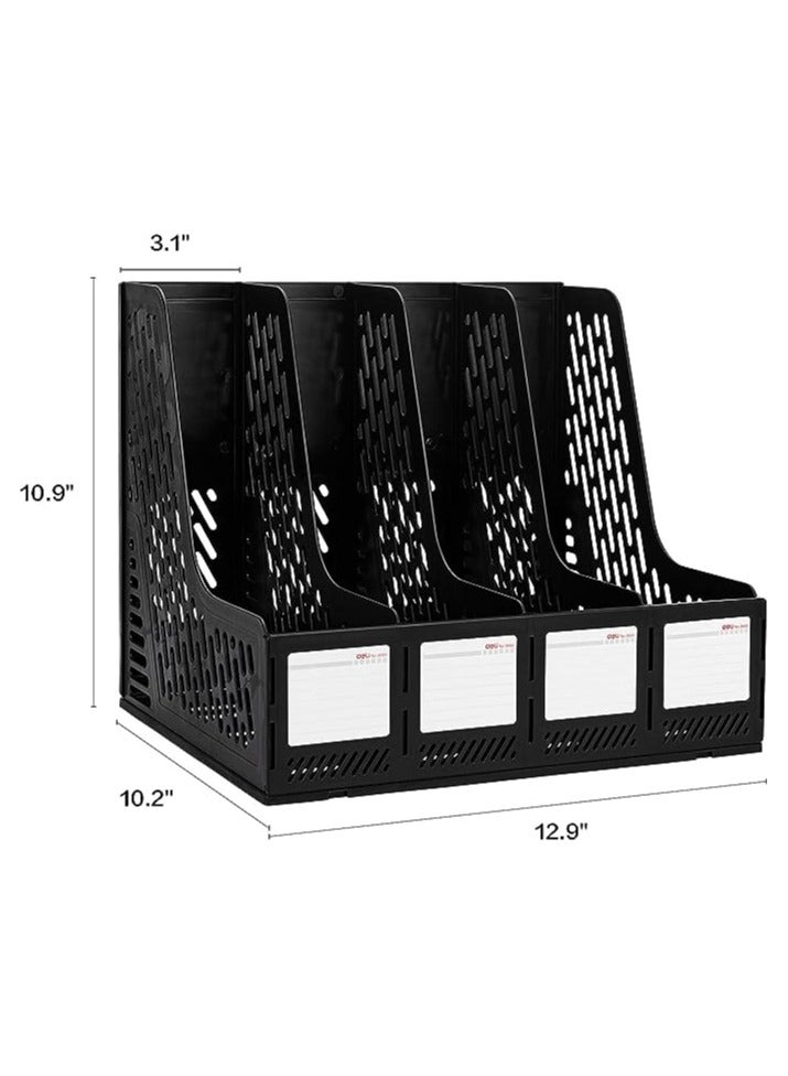 Deli Magazine Holder 4 Vertical Compartments Black - Image 2