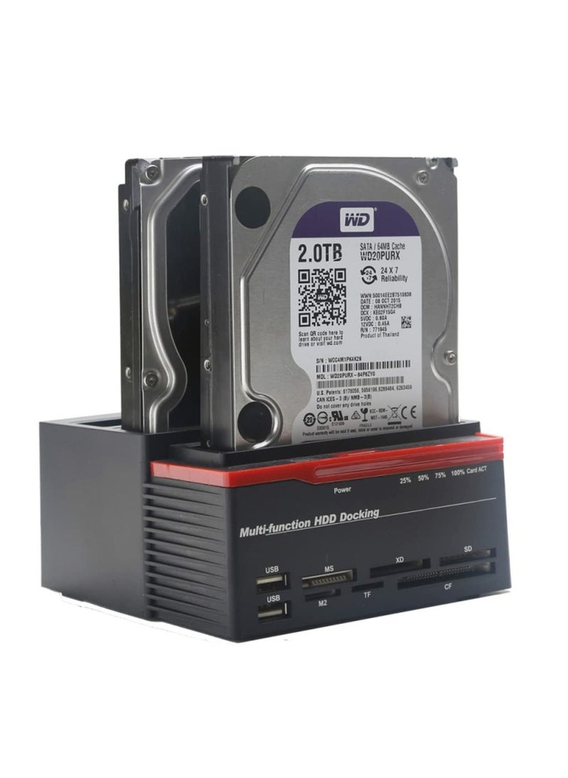 2.5/3.5" SATA IDE HDD Docking Station Clone HDD Enclosure USB 2 Ports USB 2.0 Hub MS/M2/XD/CF/SD/TF Card Reader