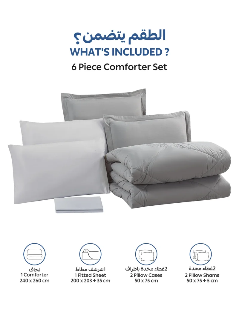 Donetella KING 6pcs (200x200) Bedding Comforter Set, King Size Fits 200x200 cm - 6-Pcs Solid Quilted Bed Set, Microfiber Fabric - 1 Comforter, 1 Fitted Sheet, 2 Pillow Shams, 2 Pillowcases  | Best Price UAE