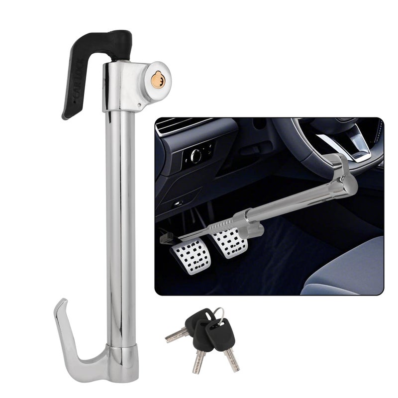 DUKVI Anti-Theft Steering Wheel & Brake Pedal Lock with Retractable Double Hook, 3 Double Row Atom Keys, Car Security Lock for Truck SUV Van, Emergency Window Breaker, Max Length 33.5" - Image 1