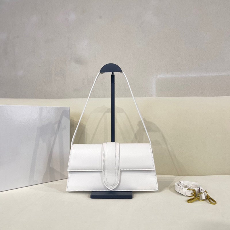 Ja Niche Design 2025 New Silver Buckle Explosive Rectangular Shoulder Bag Handbag Underarm Bag Clutch Bag White (gold hardware) 