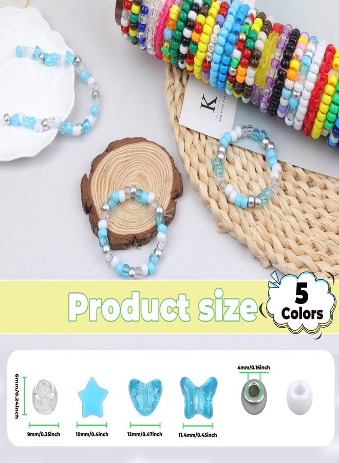 GMMA Assorted Acrylic Pony Beads Shapes for Bracelet Making Flower Bow Butterfly Candy Star Heart GummyBear Cute Beads for Jewelry Making (Multicolor Heart Star Butterfly for Winter) - Image 2