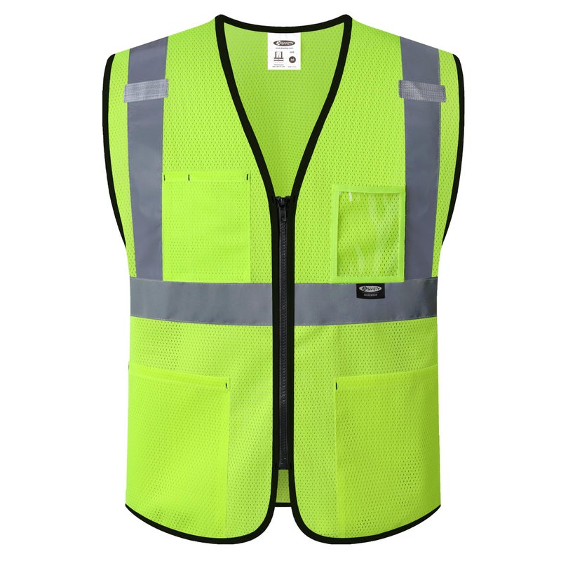JKSafety Safety Vest for Men Women Hi Vis Construction Vest with Pockets Class 2 High Visibility Meet ANSI Standard Yellow Color (BX310-Yellow L) - Image 1