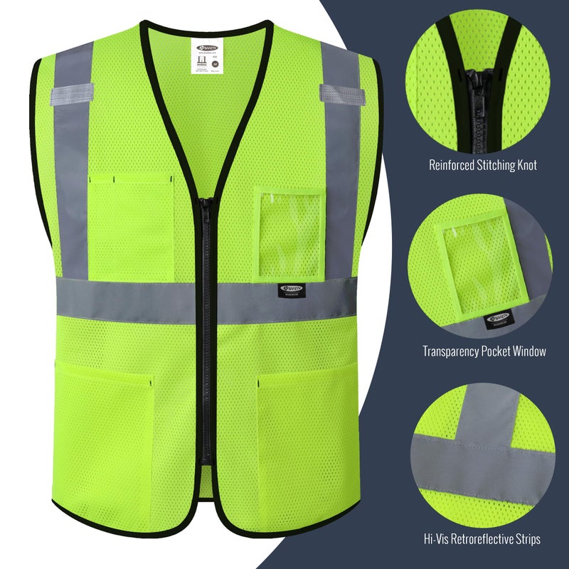 JKSafety Safety Vest for Men Women Hi Vis Construction Vest with Pockets Class 2 High Visibility Meet ANSI Standard Yellow Color (BX310-Yellow L) - Image 3