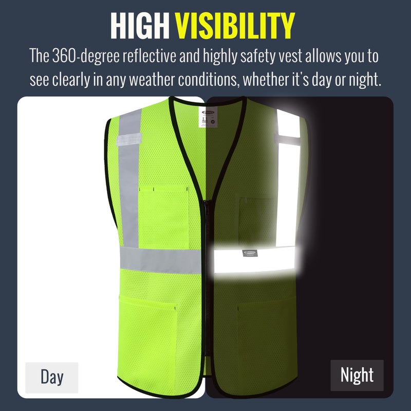 JKSafety Safety Vest for Men Women Hi Vis Construction Vest with Pockets Class 2 High Visibility Meet ANSI Standard Yellow Color (BX310-Yellow L) - Image 2
