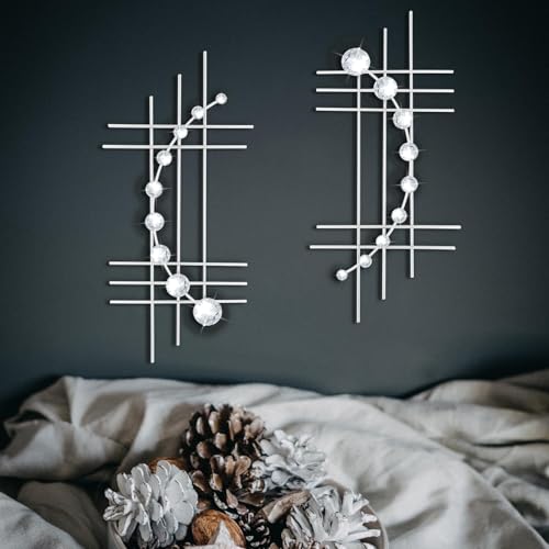 ZEXUIRU 2 Pcs Abstract Metal Art for Wall Decor Living Room Bedroom Bathroom Office Metal Bling Modern Geometric Hanging Vertical Small Iron Sculpture Plaque Pack Silver 24in - Image 1