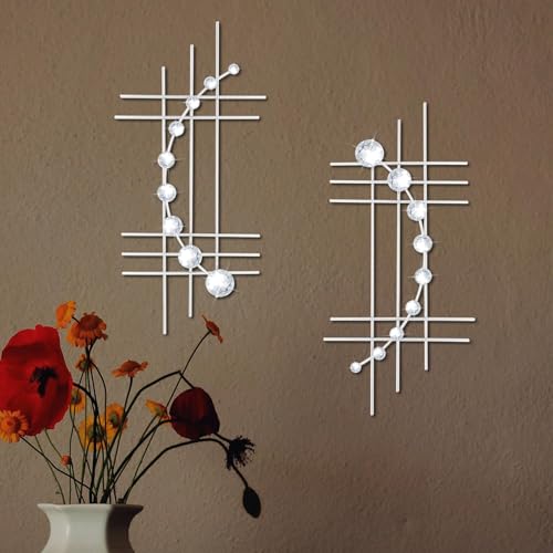 ZEXUIRU 2 Pcs Abstract Metal Art for Wall Decor Living Room Bedroom Bathroom Office Metal Bling Modern Geometric Hanging Vertical Small Iron Sculpture Plaque Pack Silver 24in - Image 3
