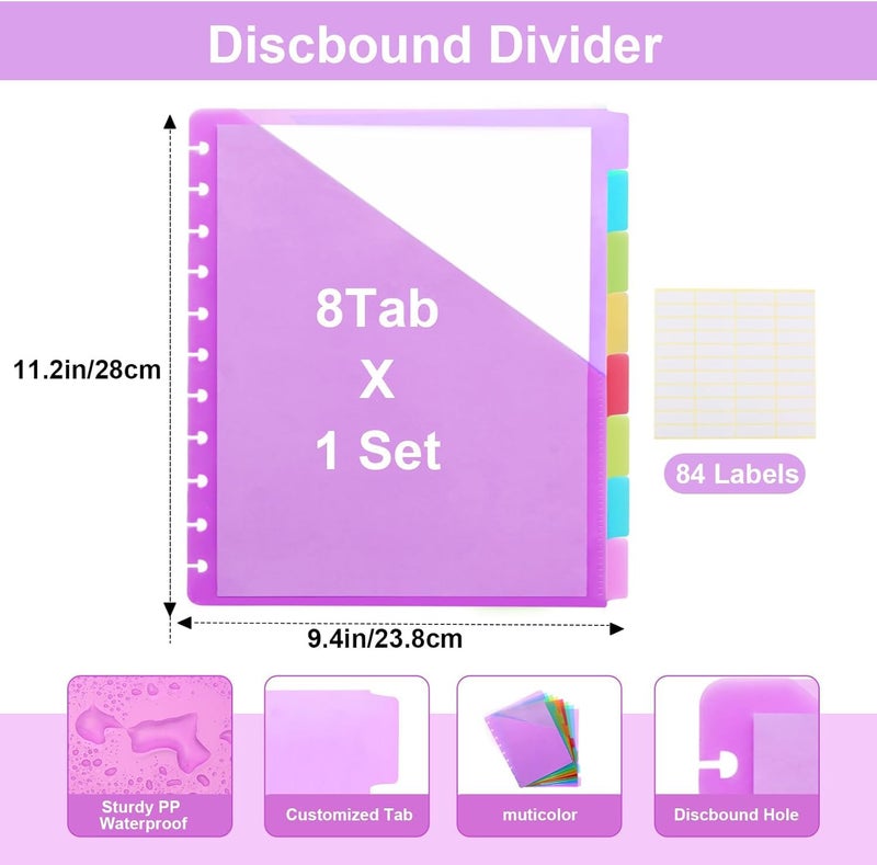 Treehole 11 -Discbound Pocket Divider with 8 Tabs,1 Set Letter Size Tul Notbook Divider Folder Dis Planner Inserts for for Document Discbound System, Office Home Schoolï¼ˆ8PCS - Image 2