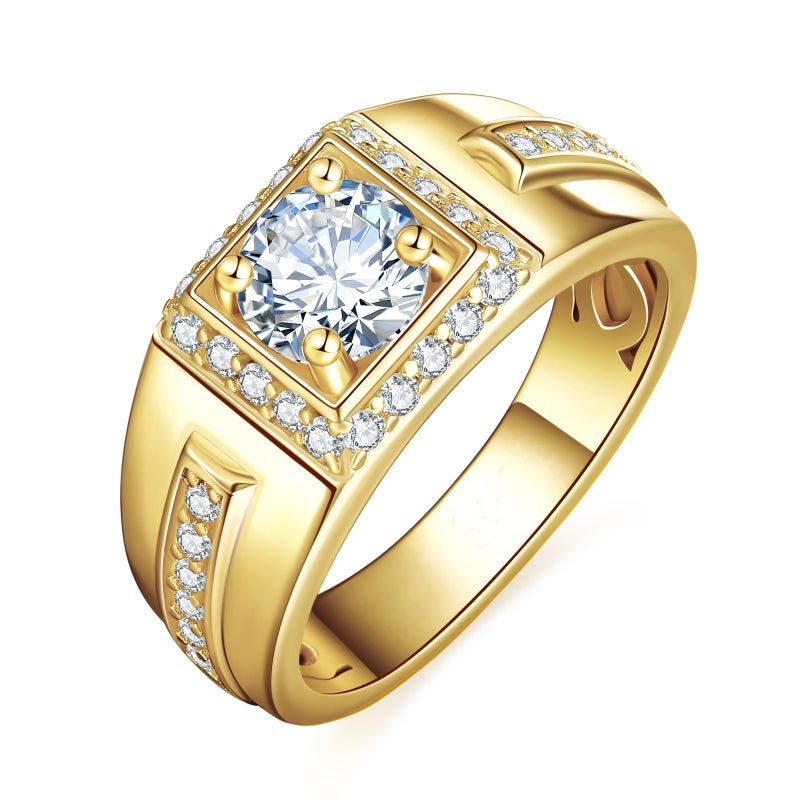 LOIPURI 1CT Moissanite Mens Wedding Band 14K Gold Plated Engagement Rings for Men with Pave Round Cut 0.51Ct Cubic Zirconia Inner Ring Hollow Out Silver Promise Ring for Him Size 11 - Image 1