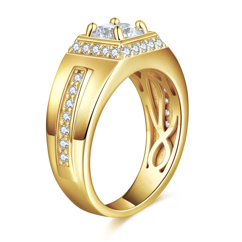 LOIPURI 1CT Moissanite Mens Wedding Band 14K Gold Plated Engagement Rings for Men with Pave Round Cut 0.51Ct Cubic Zirconia Inner Ring Hollow Out Silver Promise Ring for Him Size 11 - Image 2