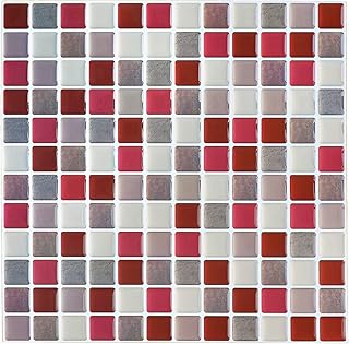 Yoillione 3D Mosaic Tile Sticker Removable Wallpaper Tile Red, 3D Self Adhesive Wall Tiles Bathroom Wall Tiles for - Image 1