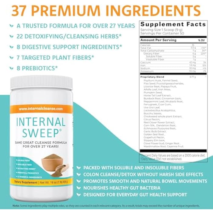 Internal sweep® - (454 جرام من مسحوق تنظيف القولون والديتوكس بالألياف، مزيج قوي من 37 عشبة استخدمها خبراء الأعشاب لعدة قرون. - Image 4