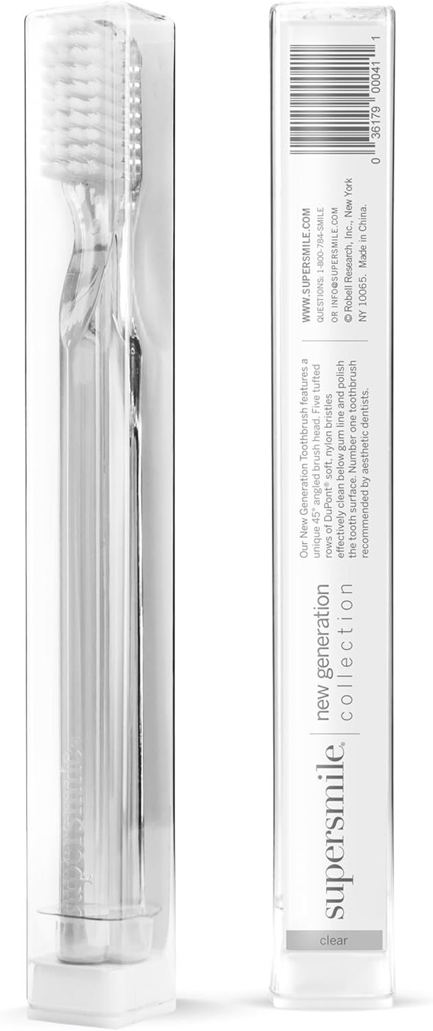 Supersmile New Generation Toothbrush wPatented 45 Soft Nylon Bristles  Whitening Tooth Brush wErgonomic Handle Guarantees ADA Recommended Brushing Angle for Adults  Children Clear1 Count - Image 2