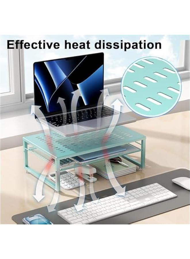 Arabest 2-Tier Metal Monitor Stand Riser, Desk Organizer for Monitor, Office Desk Storage Organizer for Office Supplies (Blue) - Image 3