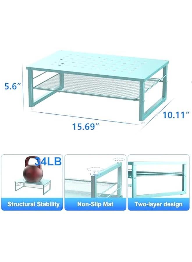 Arabest 2-Tier Metal Monitor Stand Riser, Desk Organizer for Monitor, Office Desk Storage Organizer for Office Supplies (Blue) - Image 4