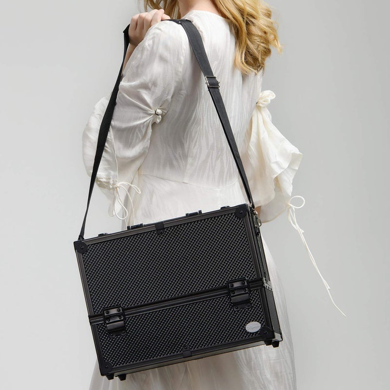 Joligrace حقيبة مكياج جوليغرايس المهنية القابلة للتعديل - 6 صناديق تخزين مكياج مع قفل وأقسام 14 بوصة كبيرة سوداء - Image 4