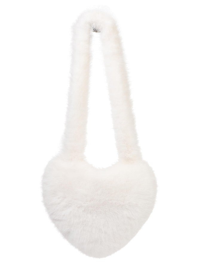 LA CARRIE Women's Faux Fur Heart Shaped Shoulder Bags Crossbody Bag Fluffy Handbags Furry Y2k Tote Purses(White) - Image 1