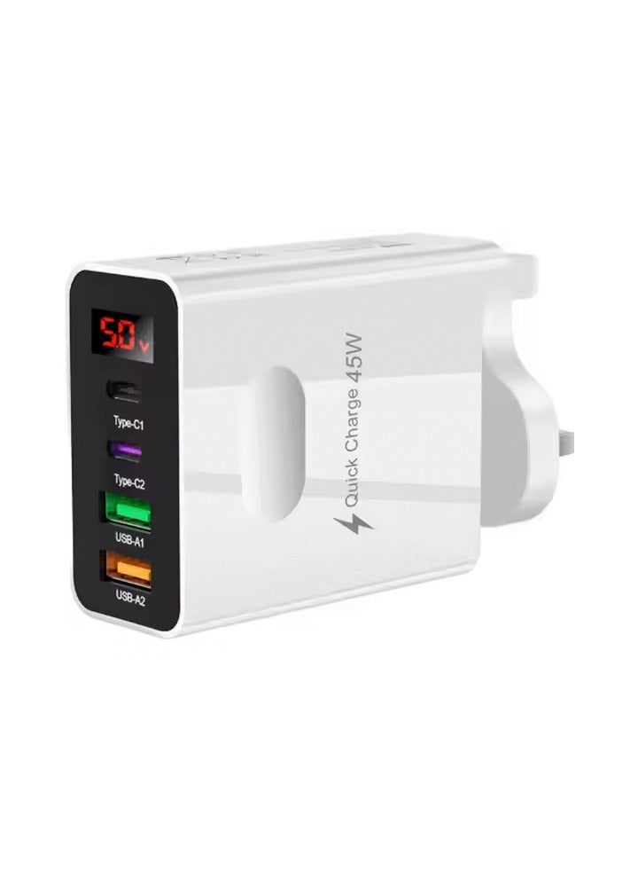 عام شاحن حائطي جديد بشاشة رقمية 45 وات وشاحن PD بأربعة منافذ