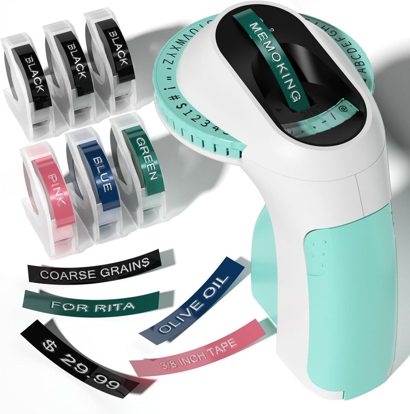 Memoking 3D Label Maker Machine E975 with 6 Rolls of 3/8" Label, Handheld Embosser for Home, Office and DIY (Green) - Image 1
