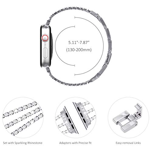 NewWays Compatible for Apple Watch Band 42mm Series 11 10 9 8 7 41mm 40mm SE Series 6 5 4 3 38mm, Sparkling Bling Shiny Diamonds Bracelet for iWatch Band Womens, Silver - Image 3