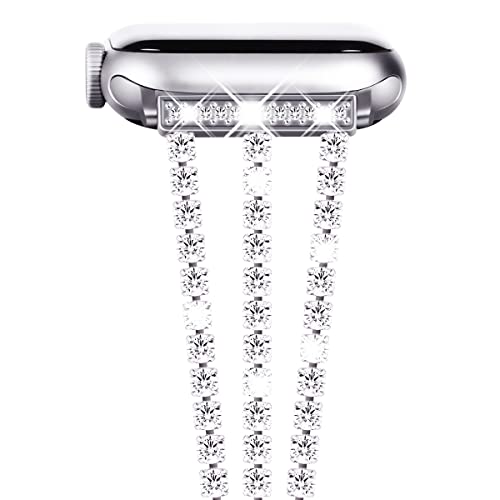 NewWays Compatible for Apple Watch Band 42mm Series 11 10 9 8 7 41mm 40mm SE Series 6 5 4 3 38mm, Sparkling Bling Shiny Diamonds Bracelet for iWatch Band Womens, Silver - Image 1