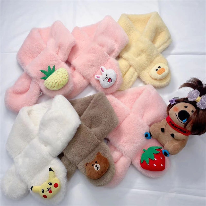 Children'S Scarf Fashion Men'S And Women'S Solid Color Plush Imitation Rabbit Fur Warm Scarf Baby Cartoon Scarf - Image 2