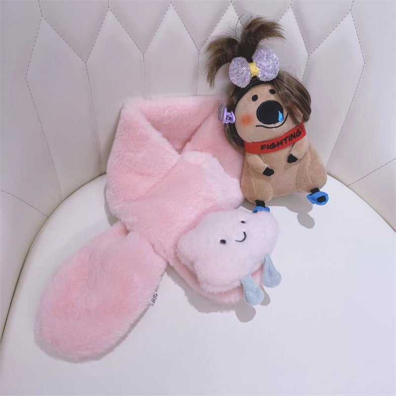 Children'S Scarf Fashion Men'S And Women'S Solid Color Plush Imitation Rabbit Fur Warm Scarf Baby Cartoon Scarf - Image 1