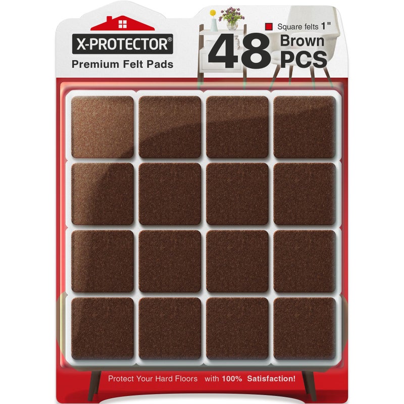 X-PROTECTOR Felt Furniture Pads - 48 PCS 1" - Felt Pads Floor Protectors - Chair Felt Pads - Felt Pads for Furniture Feet - Furniture Pads for Hardwood Floors - Protect Your Floors! (Brown, Square) - Image 1