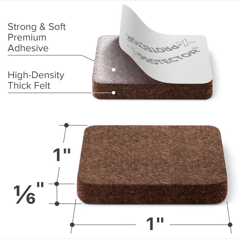 X-PROTECTOR Felt Furniture Pads - 48 PCS 1" - Felt Pads Floor Protectors - Chair Felt Pads - Felt Pads for Furniture Feet - Furniture Pads for Hardwood Floors - Protect Your Floors! (Brown, Square) - Image 5