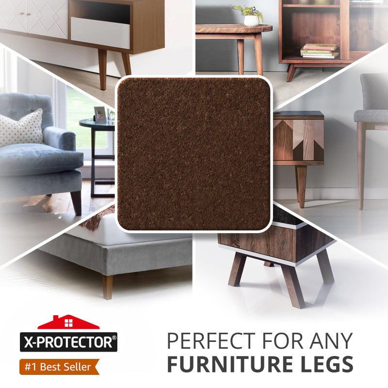 X-PROTECTOR Felt Furniture Pads - 48 PCS 1" - Felt Pads Floor Protectors - Chair Felt Pads - Felt Pads for Furniture Feet - Furniture Pads for Hardwood Floors - Protect Your Floors! (Brown, Square) - Image 2