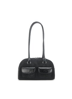 South Korea Niche Stitching Shoulder Bag Xu Yunzhen Same-style standoi Sick Needle Bowling Bag Boston Underarm Bag Black color matching