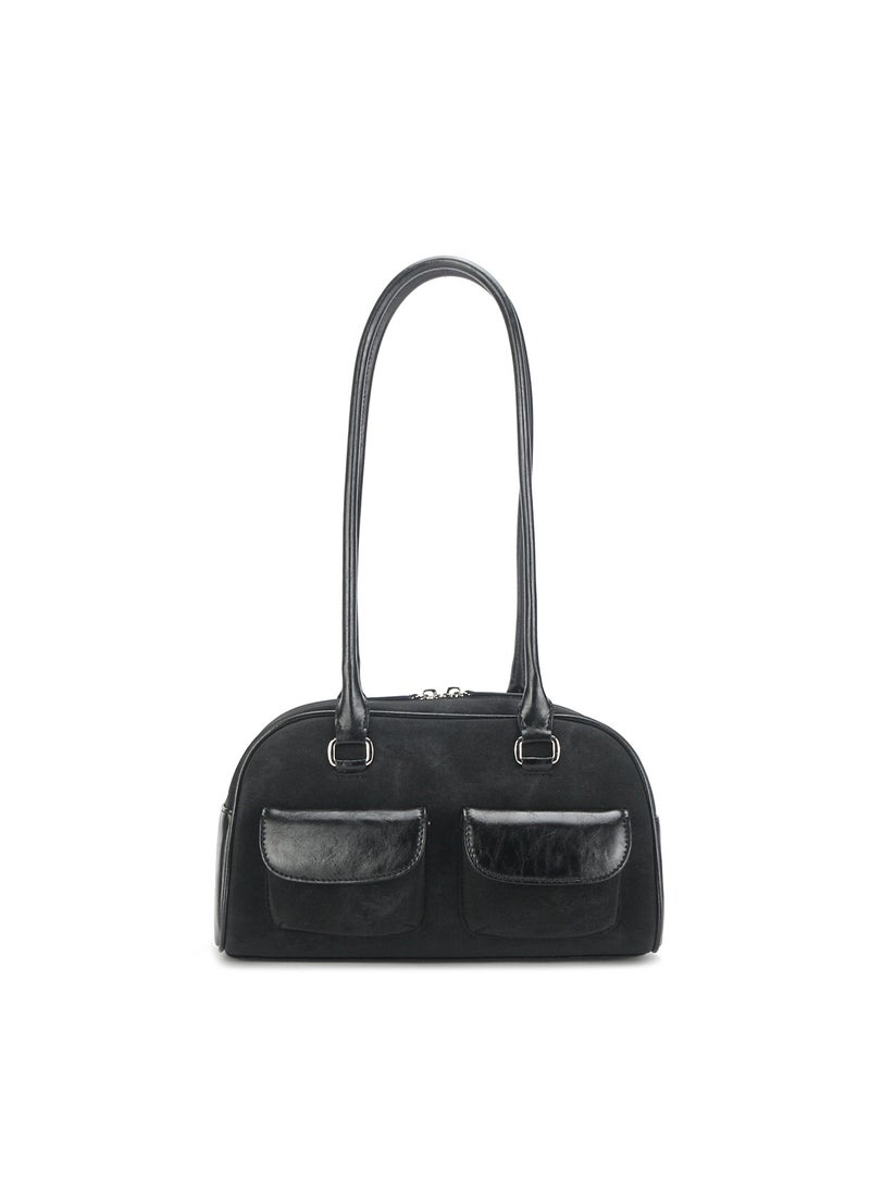 Generic - South Korea Niche Stitching Shoulder Bag Xu Yunzhen Same-style standoi Sick Needle Bowling Bag Boston Underarm Bag Black color matching - Image 1