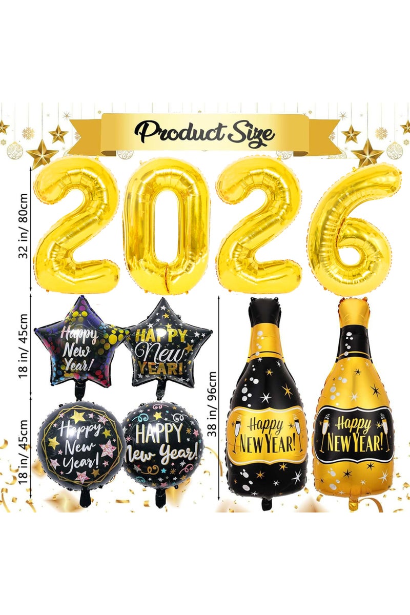 إيروريكس كما هو موضح، طقم بالونات HG9029 مكون من 10 قطع باللونين الأسود والذهبي، إصدار 2026، لإضفاء أجواء احتفالية مميزة على ليلة رأس السنة.