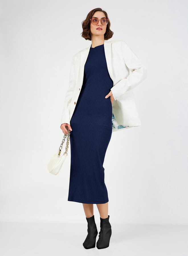 SASSAFRAS Rib Knit Bodycon Round Neck Midi Dress - Image 2