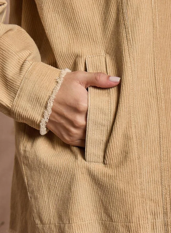 SASSAFRAS Textured Corduroy Oversized Shacket with Pockets by Styli