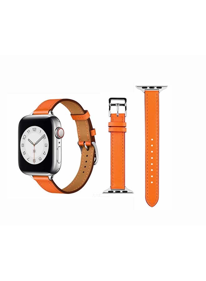 Perfii Slim Genuine Leather Replacement Band for Apple Watch Series 6/SE/5/4/3/2/1 40/38mm Orange - Image 1