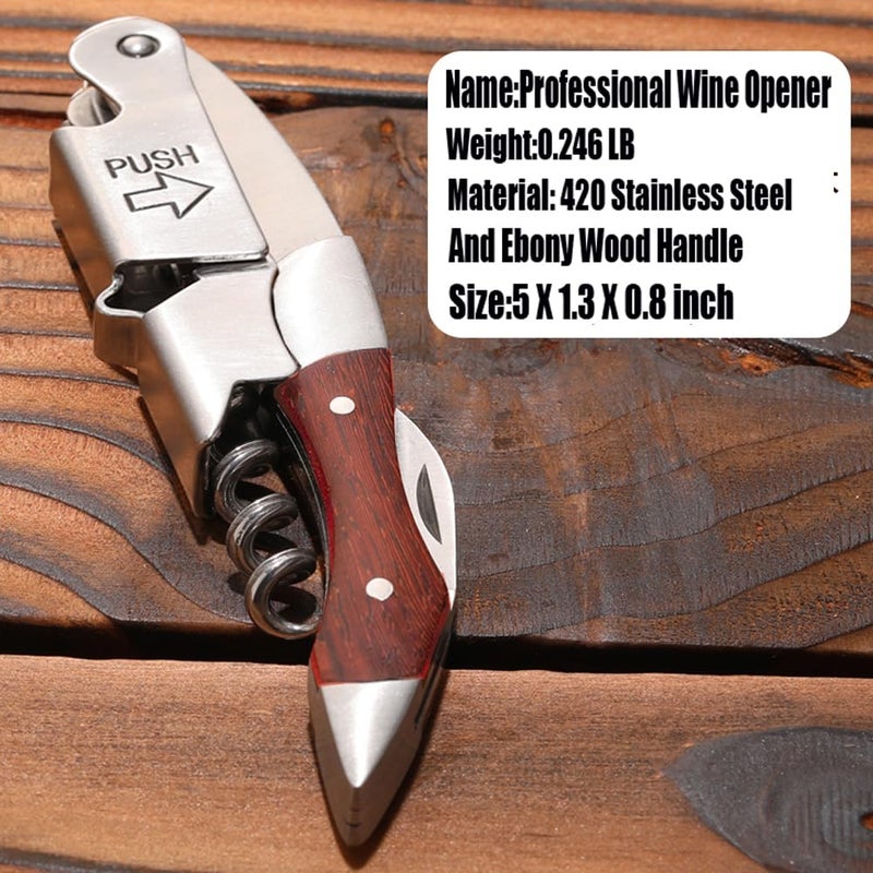 Kit-Home Professional Waiter Corkscrew Wine Key for Bartenders Set of 3,With Long Rosewood Handle Stainless Steel Handle Wine Opener for Bar Restaurant Waiters, Sommelier, Bartend (Rose Wood 3 Packs) - Image 2