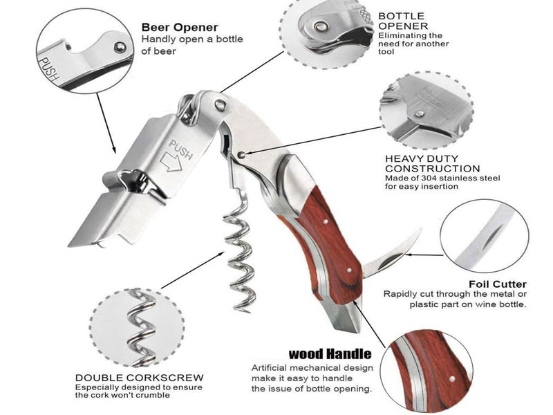 Kit-Home Professional Waiter Corkscrew Wine Key for Bartenders Set of 3,With Long Rosewood Handle Stainless Steel Handle Wine Opener for Bar Restaurant Waiters, Sommelier, Bartend (Rose Wood 3 Packs) - Image 3