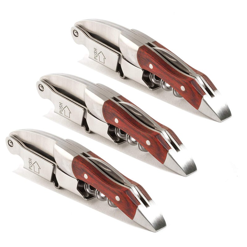 Kit-Home Professional Waiter Corkscrew Wine Key for Bartenders Set of 3,With Long Rosewood Handle Stainless Steel Handle Wine Opener for Bar Restaurant Waiters, Sommelier, Bartend (Rose Wood 3 Packs) - Image 1