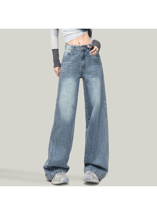 EPTISON Washed Distressed Flared Jeans For Women 2025 Summer Loose Fit High Waist Retro Wide Leg Pants Slimming Styling - Image 2
