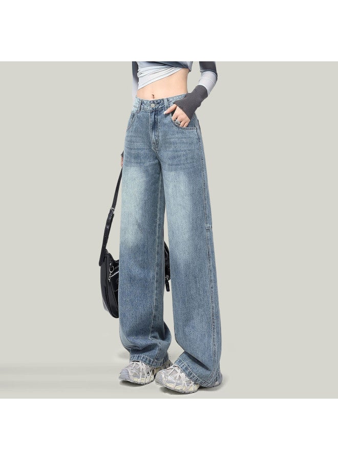EPTISON Washed Distressed Flared Jeans For Women 2025 Summer Loose Fit High Waist Retro Wide Leg Pants Slimming Styling - Image 3