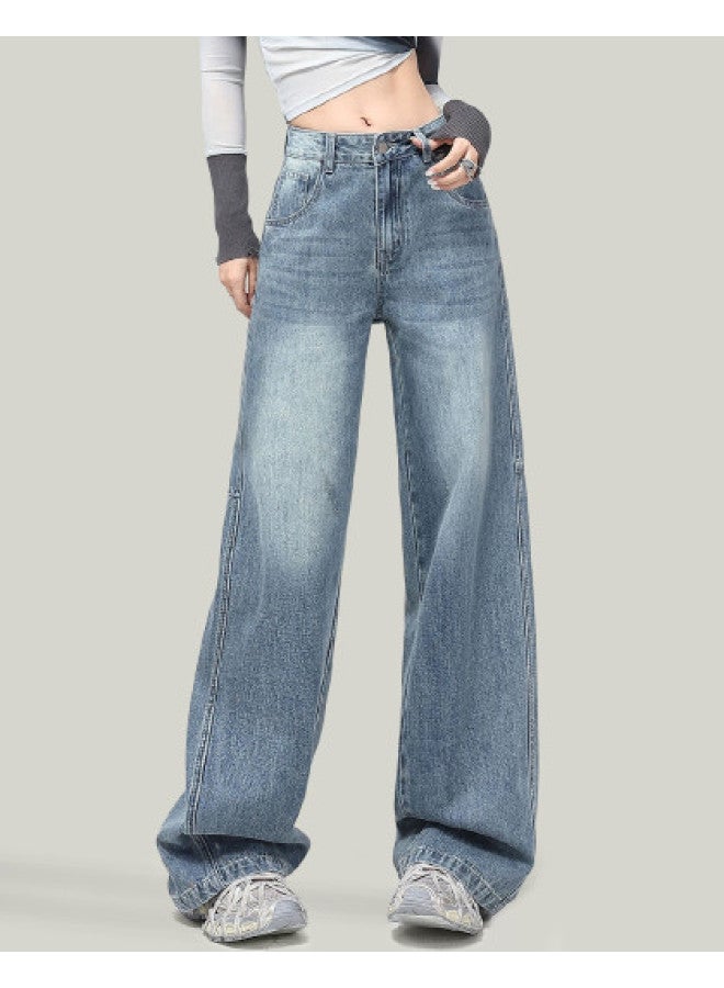 EPTISON Washed Distressed Flared Jeans For Women 2025 Summer Loose Fit High Waist Retro Wide Leg Pants Slimming Styling - Image 1