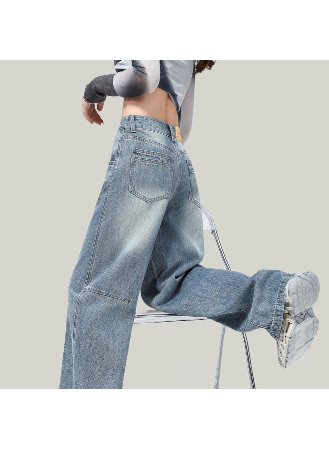 EPTISON Washed Distressed Flared Jeans For Women 2025 Summer Loose Fit High Waist Retro Wide Leg Pants Slimming Styling - Image 5